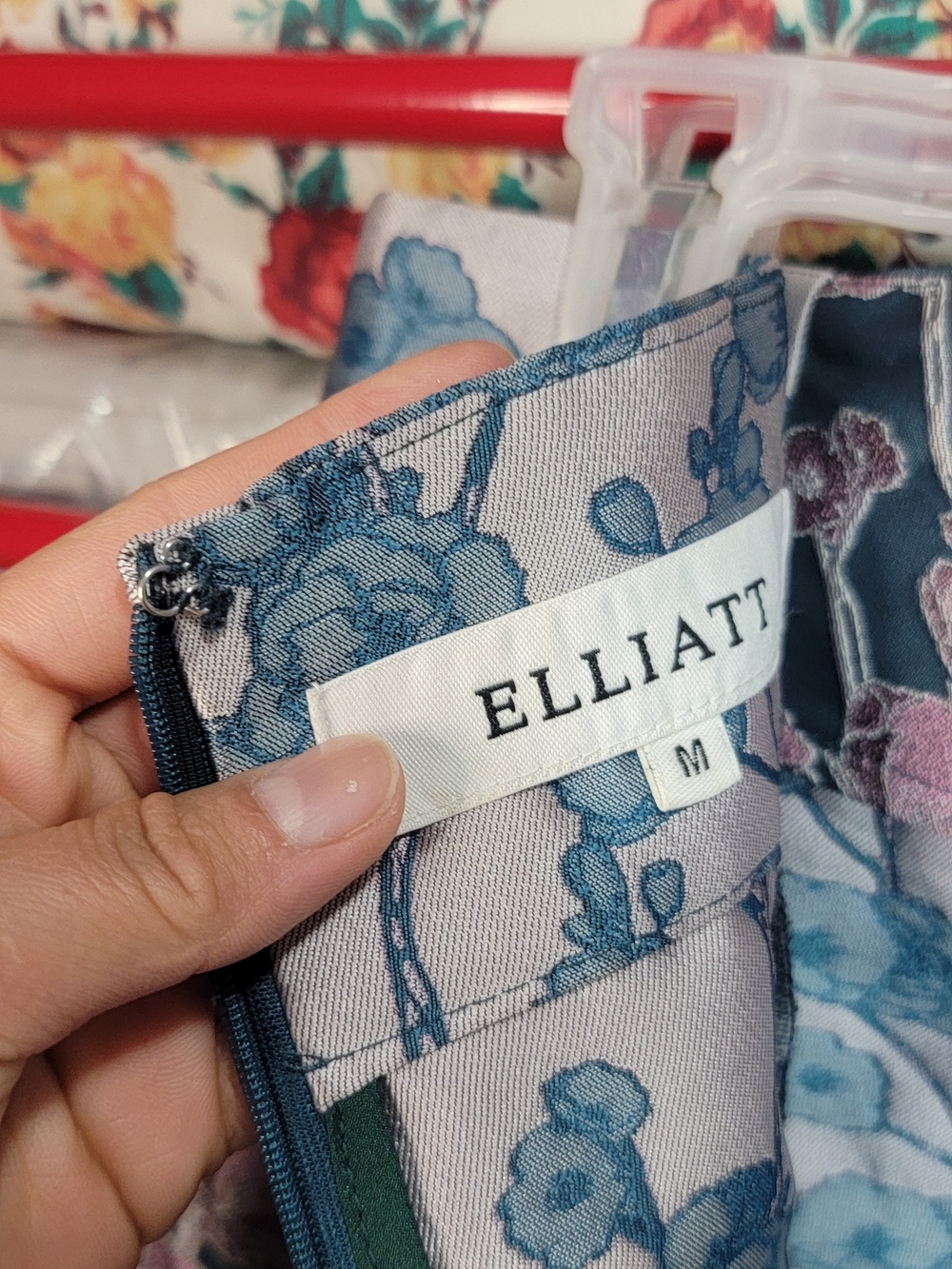 Elliatt Teal Midi Skirt with Pink Floral Embroidery Size Medium - Picture 4 of 7